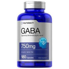 Horbäach GABA 750mg | 180 Powder Capsules | Gamma Aminobutyric Acid Supplement | Non-GMO, Gluten Free