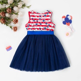 Magic Park 1-6Y Baby 4th of July Dress Toddler Independence Day Dresses Girl Patriotic Outfits Star Stripe A-line Tulle Skirt(Red White Blue Sleeveless,1-2T)