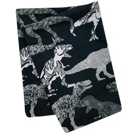 Wollhuhn Eco Lightweight Boys / Girls Jersey Slip-On Scarf / Neckerchief / Loop Cotton Many Designs Summer / Transitional Times 20212030, Super Dino Black/Grey