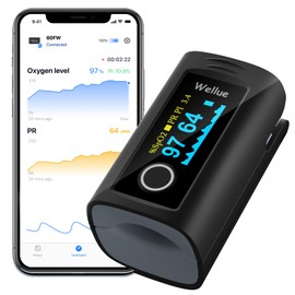 Wellue Bluetooth Pulse Oximeter Fingertip, Blood Oxygen Saturation Monitor with Free APP, Batteries, Carry Bag & Lanyard