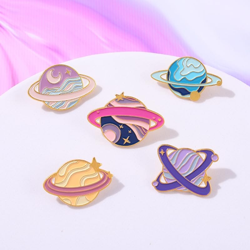 5PC Cute Cartoon Planet Brooch Set Solar System Exploration Universe