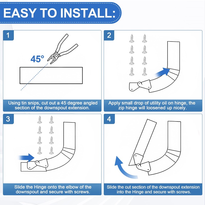 Gutter Downspout Hinge, 6Pcs Downspout Extension Flip-Up Zip Hinge Installation