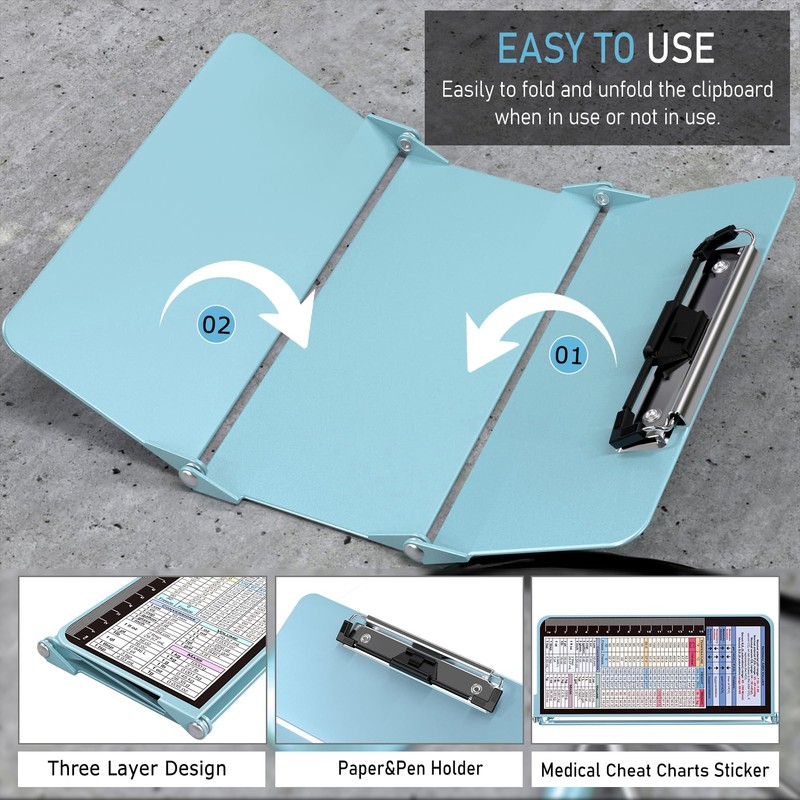 Nursing Clipboard Foldable, Foldable Clip Board w/Nursing Edition Cheat Charts,