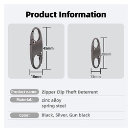 Suytvenxau 12 PCS Zipper Clip Theft Deterrent - Backpack Zipper Lock, Quick Release Anti Theft Clips & Key Holder Accessory, Bag Security Clips in 2 Sizes (Black, Silver, Gunmetal)