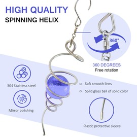 Hippolytusiart Wind Spinner Tail with Purple Glass Orb,Wind Spinners Stabilizer Gazing Ball Spiral Tail,Hanging Rotating Wind Spinner Spiral,Indoor Outdoor Visual Illusion Garden Decoration-13in