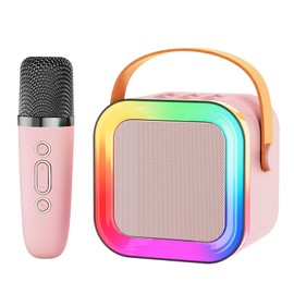 Mini Karaoke Machine Speaker for Kids Adults,Portable Bluetooth with 2 Wireless Microphones,Christmas Birthday Gifts Toys Girls Boys Ages 4, 5, 6,7, 8,9,10,11,12+ Years Old Toddler (Pink - 1 Mic)