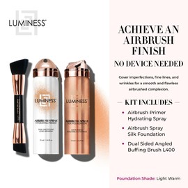 LUMINESS LUMINESS Airbrush Spray Silk Foundation Starter Kit - Light Warm - Foundation, Primer & Dual-Sided Angled Buffing Brush - Medium, Buildable Coverage, Anti-Aging Formula Hydrates & Moisturizes