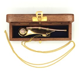 Boatsman Whistle Brass with 80 cm Chain in Beautiful Wooden Box with Instructions (English language not guaranteed)