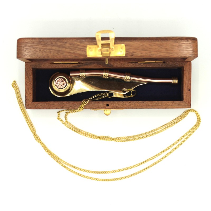 Boatsman Whistle Brass with 80 cm Chain in Beautiful Wooden