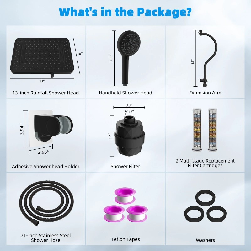 Hibbent Upgraded 13'' Dual Filtered Rainfall Shower Head Combo with