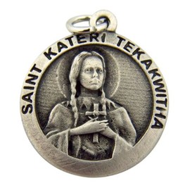 Shomali Catholic Gift 1 Inch Pewter Saint St Kateri Tekakwitha 3rd Class Relic Medal Pendant Religious Jewelry