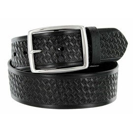 Men's Basketweave Genuine One Piece Leather Utility Uniform Work Belt 1.75 Inch Wide (Black, 40)