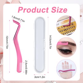 Eyelash Tweezers Set, Stainless Steel Eyelash Extension Tweezers with Comb and Storage Box False Lash Application Tool for Girls Women Beginners Makeup Artists (Pink)