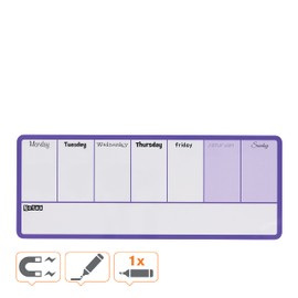 Nobo Mini Magnetic Whiteboard Weekly Planner, Dry Wipe, Wall Mountable, 2 Tone Design, Integrated Pen Clip, Includes Pen & Magnets, 360 x 140 mm, Purple, 1904048