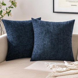EMEMA Pack of 2 Soft Chenille Throw Pillow Covers 20x20 Inch Decorative Couch Pillow Covers Modern Solid Dyed Pillowcases for Sofa Bed Navy Blue