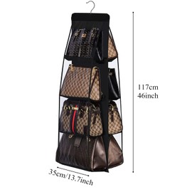 Handbag Hanging Organizer, 8 Pocket Hanging Purse Organizer Handbag Storage Hanger Closet Organizer for Family Closet Bedroom, Foldable and Universal Fit (Black 35 x117cm)