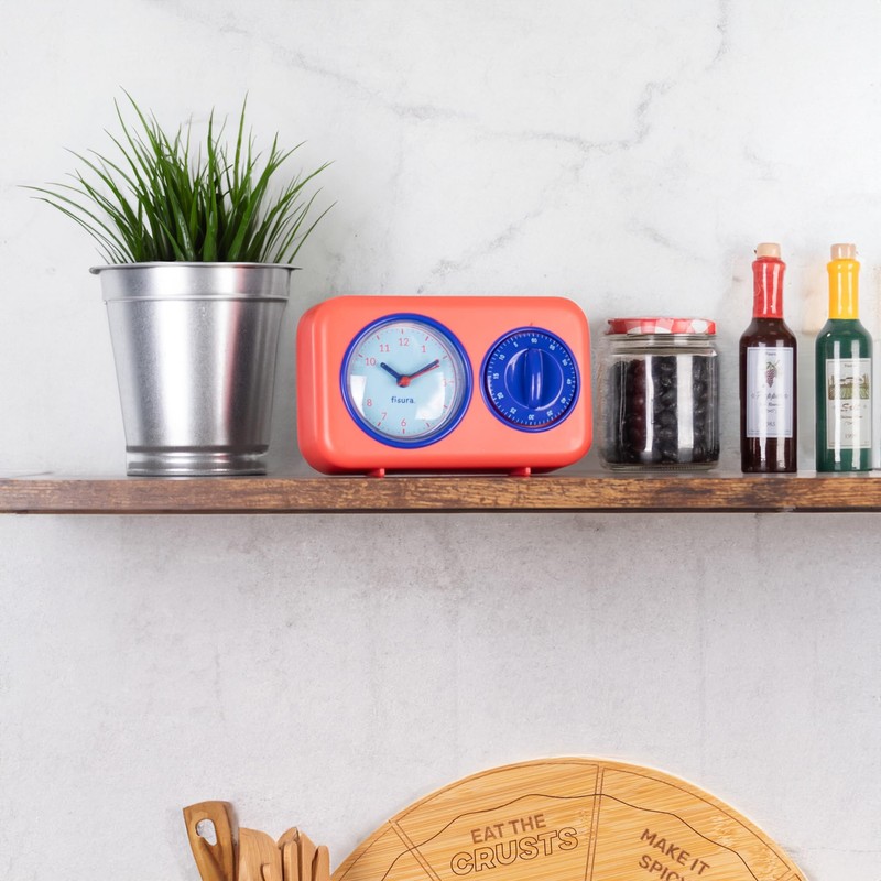 Fisura - Retro Kitchen Timer Red. Analogue Kitchen Timer for