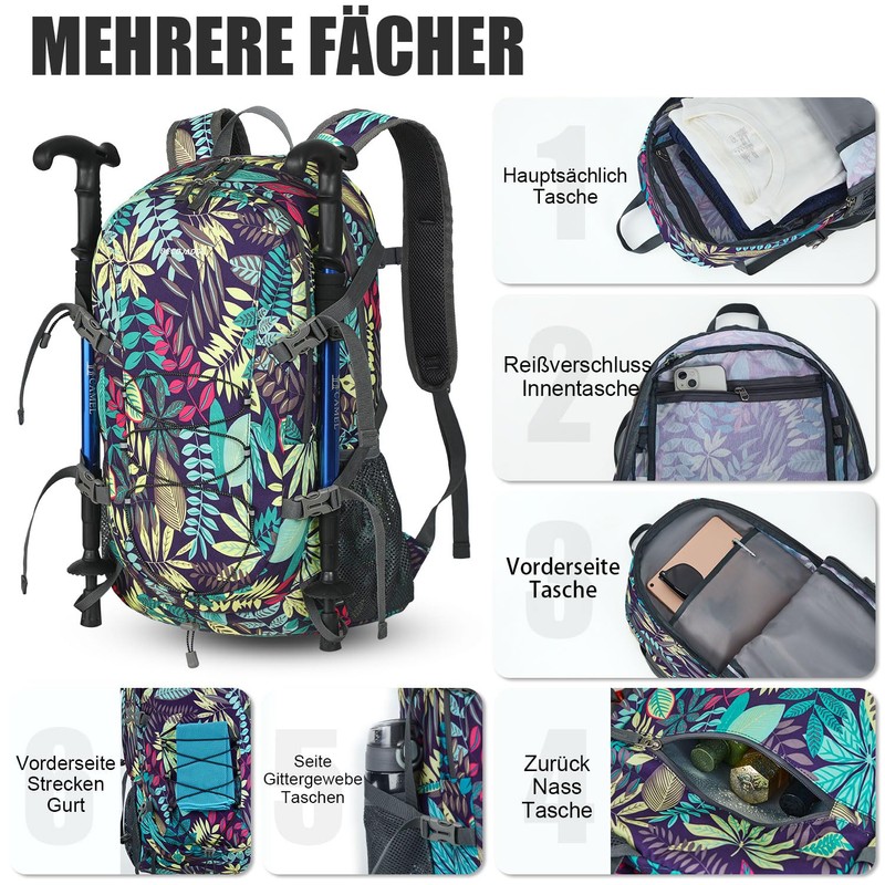 BECOJADDE Hiking Backpack Men Women 40L Ultralight Foldable Backpack Waterproof
