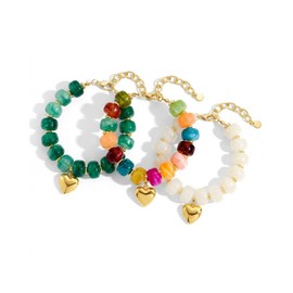 FAUTHENTICUTE Chunky Colorful Beaded Bracelet Gold Heart