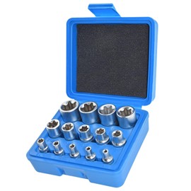 Yuesstloo E-Torx Socket Set, 14 Piece Female E-Torx Star Socket Set, 1/4" 3/8" 1/2" Drive, E4 to E24 External Torque E Socket Set, 14pcs Star Socket Kit