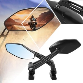 Pair of Universal Anti-Glare Blue Glass Irregular Shape Convex Style Motorcycle Side Rear View Mirrors,Black
