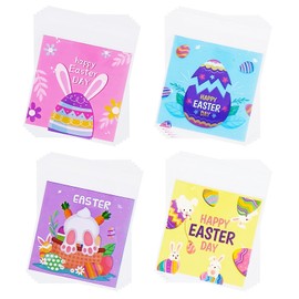 Jagrove 100PCS Cellophane Bags 4X4 Inch Clear Self Sealing Goodie Candy Cookie Snack Treat Bags for Easter Party Supplies Bakery