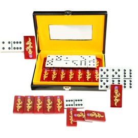 IDTQ Double Six Dominoes, 28 Tile Colored Dots Domino Game Set with Upscale Gift Boxes, Adults and Families for 2-4 Players, Classic Numbers Table Games (Dragon)