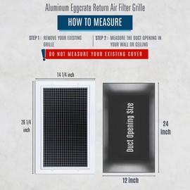Fits 12x24 Duct Opening | Aluminum Eggcrate Return Air Filter Grille | Low Noise-High Air Flow, Rust Free Vent Cover for Sidewall&Ceiling | Rem. Door | White | Out. Dim: 14 1/4"W X 26 1/4"H