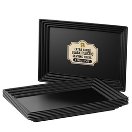 8 Pack Extra Large Plastic Serving Trays for Party - 16 x 11 Black Large Serving Tray - Heavy Duty Black Plastic Trays for Food - Rectangular Party Serving Trays and Platters
