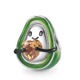 GNOCE Hugging Heart Gemstone Charm Sterling Silver Animal Pearl Jewellery for Women Girls Daughter Fit Snake Chain Bracelets / Necklace, Silver, Cubic Zirconia