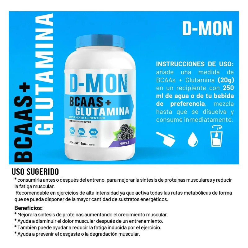 Aminoácidos Bcaas Glutamina D-mon 1kg Varios Sabores