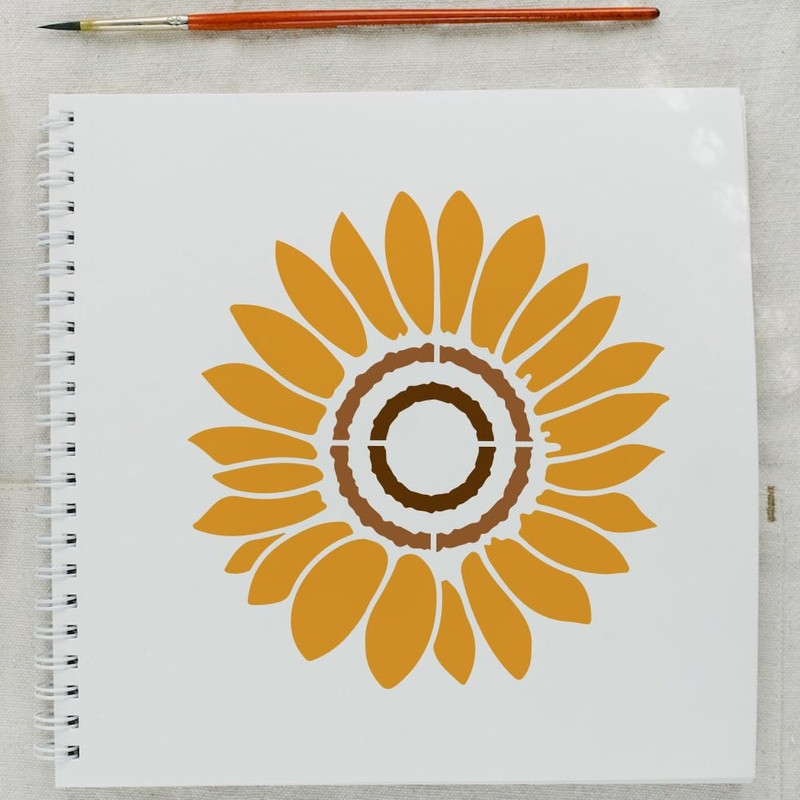 FINGERINSPIRE 6 Pcs Sunflower Painting Stencil with Brush 20x20cm