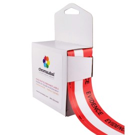 ChromaLabel 1-3/8 Inch Tamper Evident Security Tape, 480 Inch Roll in Dispenser Box, Red and White Colored, Imprinted: Evidence