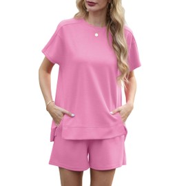 QIXING 2 Piece Sets for Women Summer Lounge Set Elastic Waist Shorts Tracksuit Matching Sets Vacation Travel Outfits