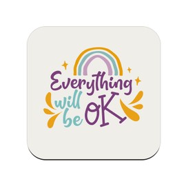 Untersetzer aus Kork – Everything Will be OK Typographie Botschaft Self Care Bien Etre Health – 6 Stück (95 x 95 mm)