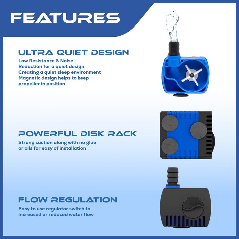 JAJALE 66 GPH Submersible Water Pump - Adjustable Quite Aquariums,