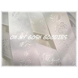 1.5 OFFRAY WHITE OMBRE ROSE EMBOSSED WOVEN SATIN RIBBON FOR BOW EASTER WEDDING