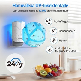 Homealexa LED UV Indoor Fruit Fly Trap - 180° Swivel Plug with Light Trap & 6 Refills for Fruit Flies, Fungus Gnats, Flies, Moths, Fruit Fly Trap, for Kitchen & Household