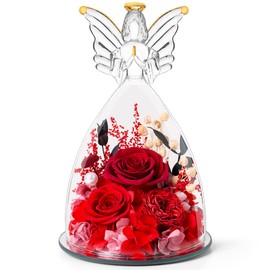 Christmas Angel Roses Gifts for Mom,Preserved Real Flowers Red Roses in Glass Angel Figurines, Christmas Birthday Gifts for Grandma Her Women Mom Wife Mother in Law.