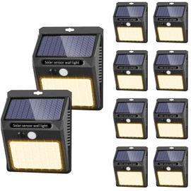 Solar Lights Outdoor, 10 Pack Solar Motion Sensor Outdoor Lights with 3 Lighting Modes, IP65 Waterproof Solar Fence Lights for House (Warm White)