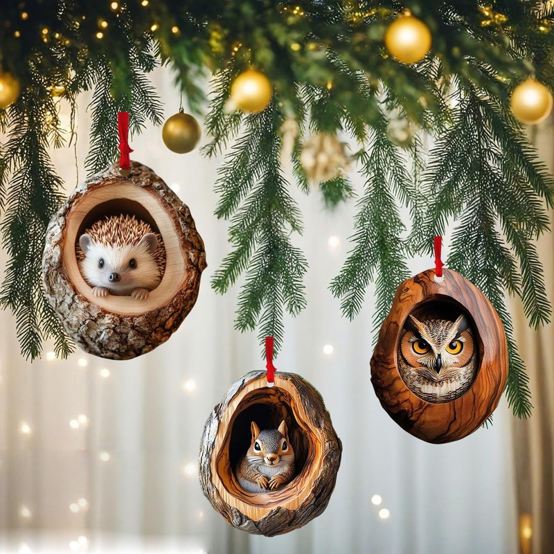 Racoon Owl Christmas Tree Decorations, 2D Raccoon Squirrel Ornament Pendant,