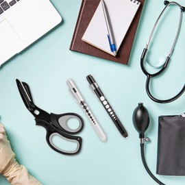 MEUUT 3 Pack Pen light & Medical Scissors-One Pantented Trauma Scissor Two LED Penlight with Pupil Gauge -8" Bandage Scissor for Nurse Doctor EMT