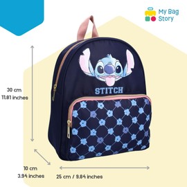 mybagstory Backpack - Stitch - Blue - Kids - School - Primary School - Nursery - School Bag for Girls - Size 30cm - Adjustable Straps - Gift Idea Stitch - Blue, Enfant, Stitch - Blue