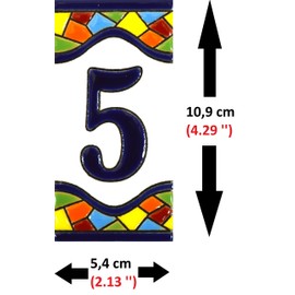 House Numbers 4 inch. Handpainted House Number Tiles for Signs, addresses and Names. Address Numbers for Houses. House Address Numbers and Letters. Design MOSAICO MEDIANO 4,29" x 2,13" (Number 5)