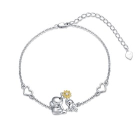 LONAGO Elephant Bracelet 925 Sterling Silver Mother Elephant Bracelet with Sunflower Gift for Mother Women