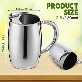 Funnymoom 1 Pcs 2 L Stainless Steel Water Pitchers with Ice Guard Smooth Silver Metal Bell Pitchers Jug Cold Beverages Carafe Serving Tool for Restaurants Home Dishwasher Safe