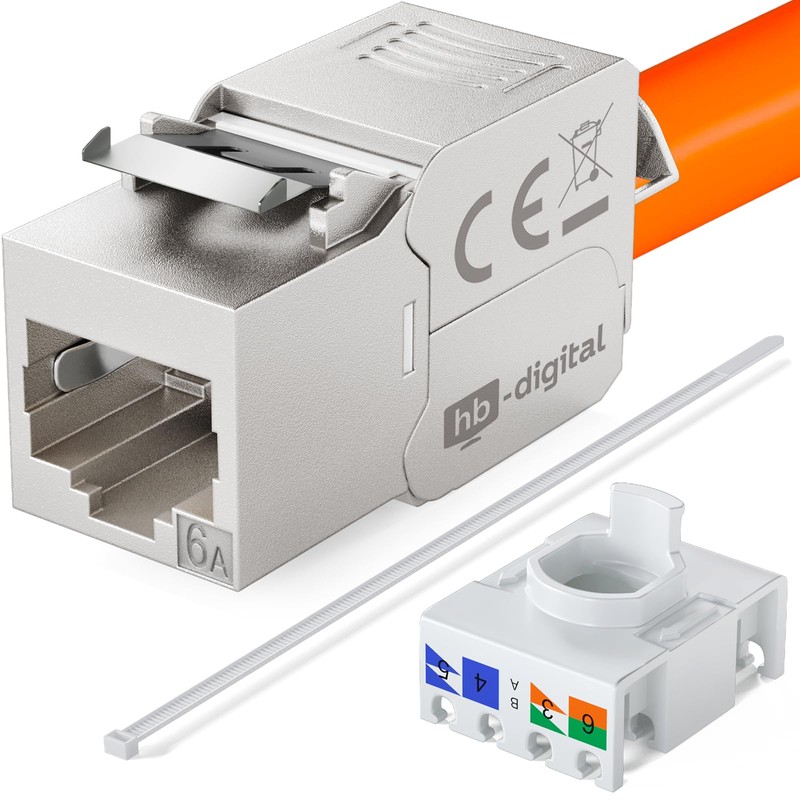 hb-digital 2-Port CAT 6a Flush-Mounted Network Socket RAL9010 + 2x