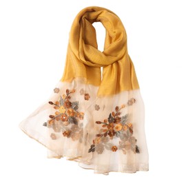 WINCESS YU Women Mulberry Silk Scarf Lightweight Embroidered Floral Shawl Wraps Beach Gauze Blanket Shawl for All Season
