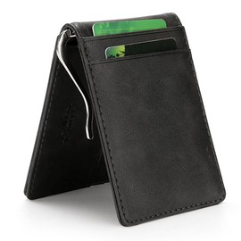 Carteras para Hombre con Dinero Clip, Carteras para Caballero RFID Bloquean, Carteras de Cuero con 11 Ranura para Tarjeta Crédito, Billetera de Bifold Cartera con Transparente ID de Bolsillo (Negro)