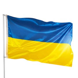 PHENO FLAGS Premium Ukraine Flag 90 x 150 cm – Extremely Weatherproof Flag with Metal Eyelets and Special Sealing Technology – Double Hemmed Ukraine Flag with Brilliant Colours